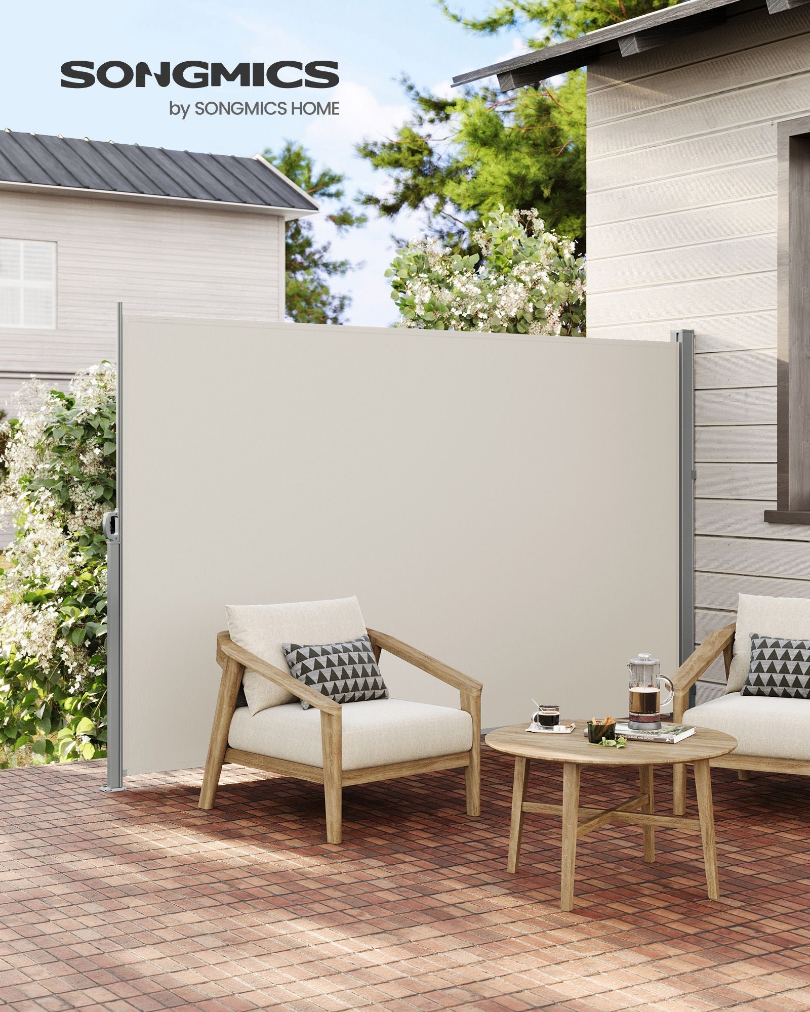 Extendable Side Awning – Fabric – Beige – Privacy Protection and Sun Shade 200 x 350 cm