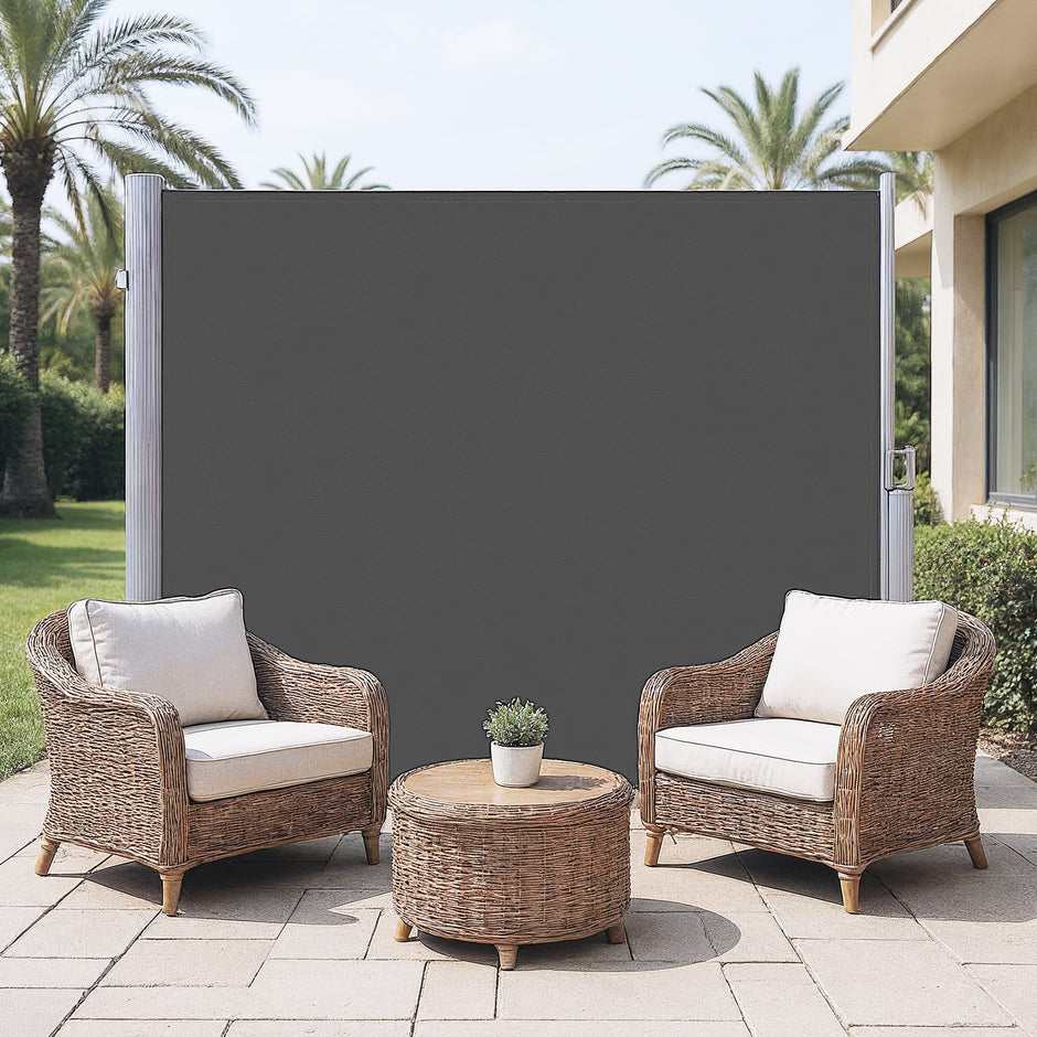 Side Awning – Fabric – Smoky Grey – Privacy Protection and Sun Shade for Balcony and Terrace