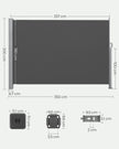 Extendable Side Awning – Fabric – Smoky Grey – Privacy Protection and Sun Shade 200 x 350 cm