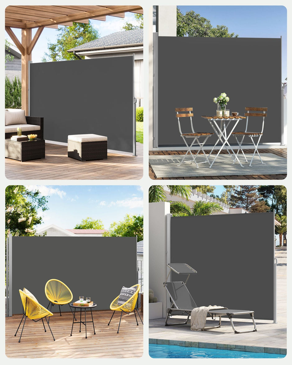 Extendable Side Awning – Fabric – Smoky Grey – Privacy Protection and Sun Shade 200 x 350 cm