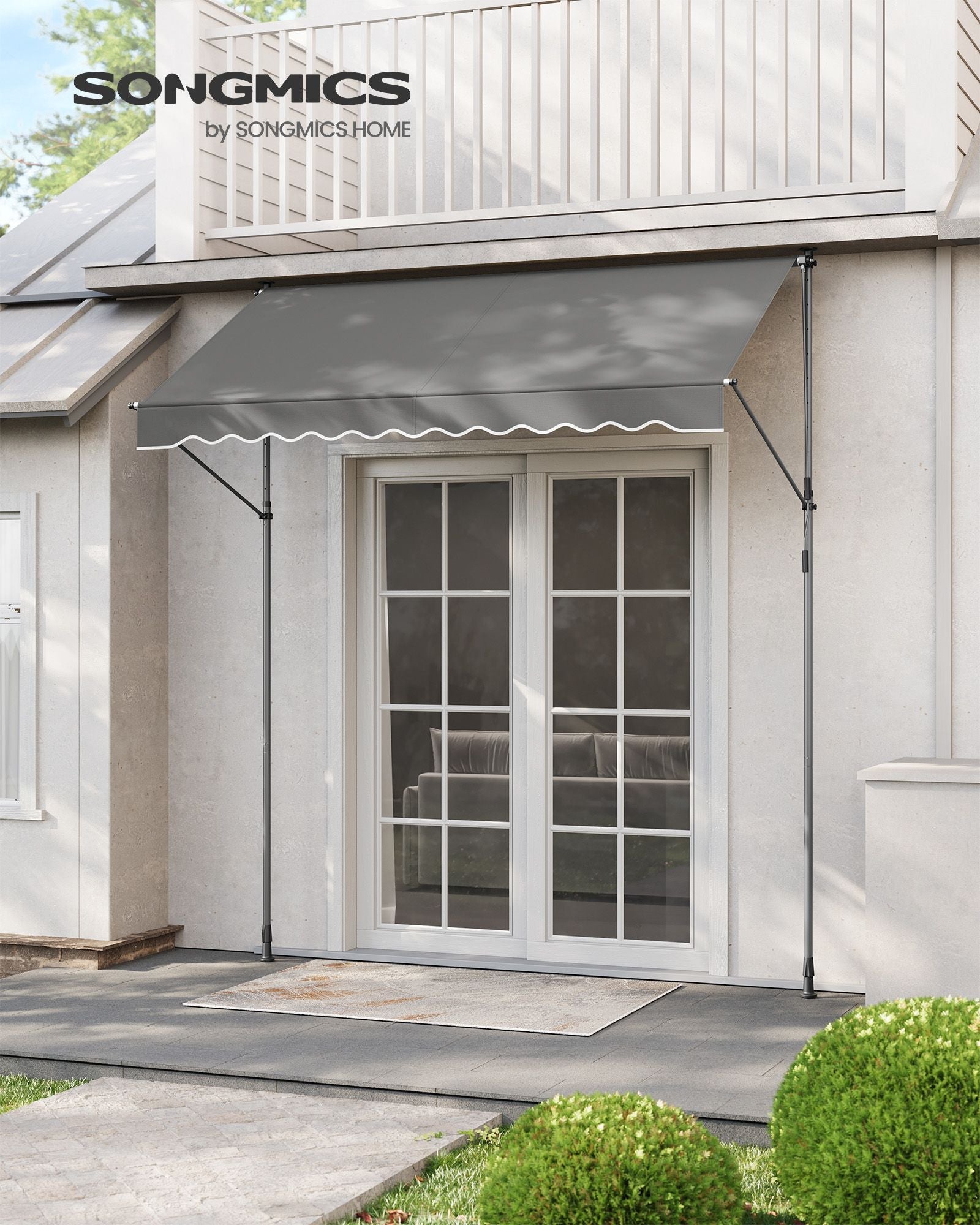Manual Retractable Awning – Fabric – Dove Grey – Height-Adjustable with Crank