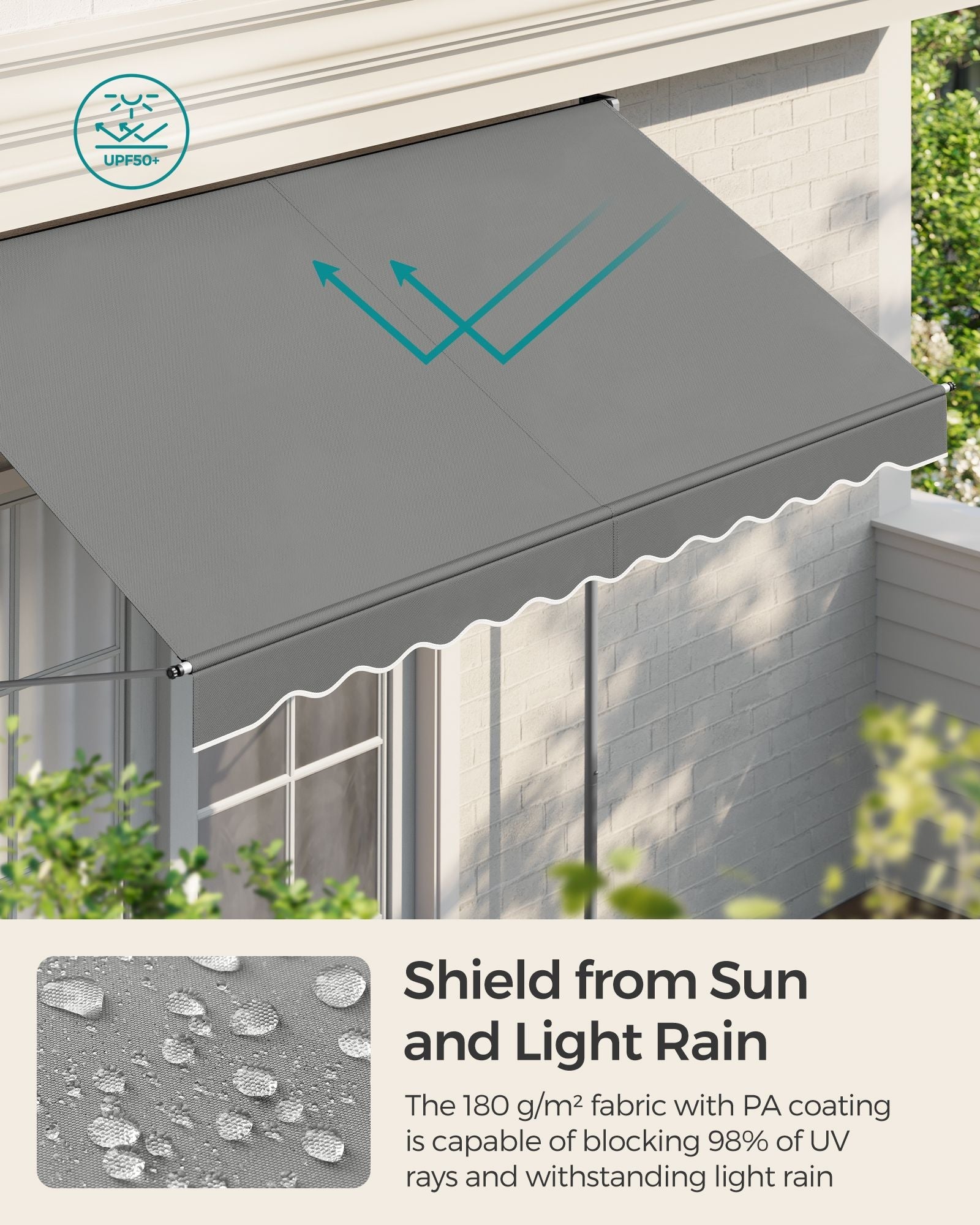 Manual Retractable Awning – Fabric – Dove Grey – Height-Adjustable with Crank