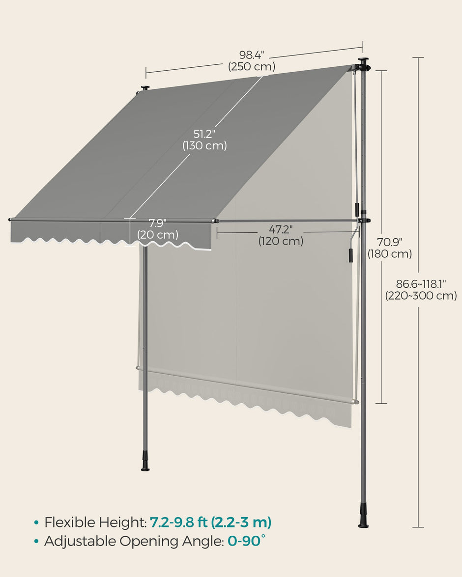 Manual Retractable Awning – Fabric – Dove Grey – Height-Adjustable with Crank