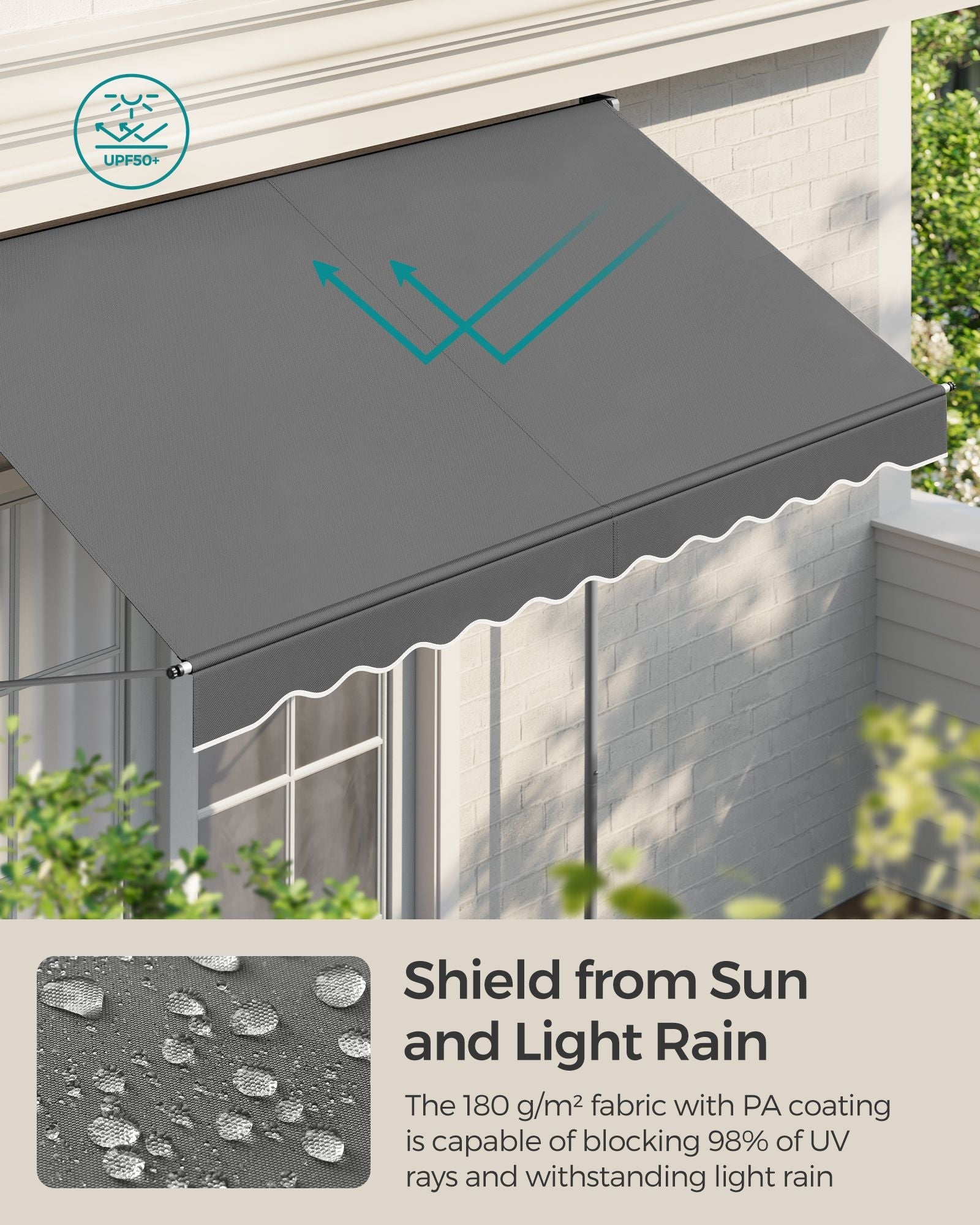 Manual Retractable Awning – Fabric – Anthracite Grey – Height-Adjustable with Crank