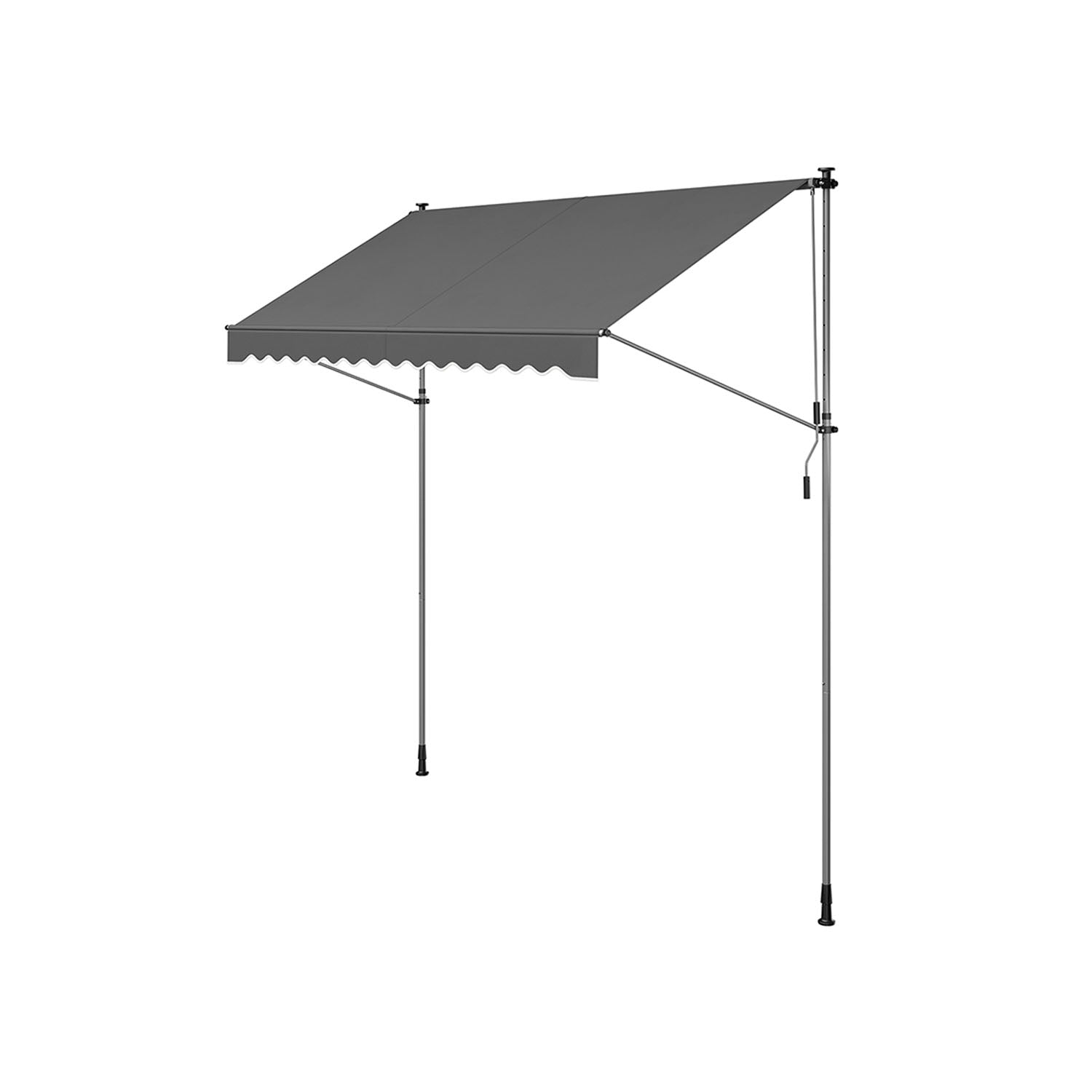Height-Adjustable Awning – Fabric – Anthracite Grey – Manual Retractable Sunshade for Balcony, Garden, Patio