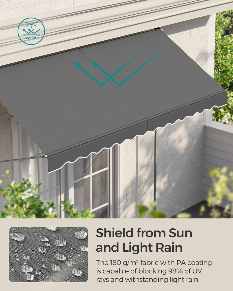 Height-Adjustable Awning – Fabric – Anthracite Grey – Manual Retractable Sunshade for Balcony, Garden, Patio