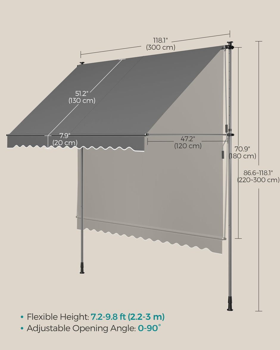 Height-Adjustable Awning – Fabric – Anthracite Grey – Manual Retractable Sunshade for Balcony, Garden, Patio