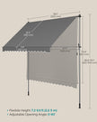 Height-Adjustable Awning – Fabric – Anthracite Grey – Manual Retractable Sunshade for Balcony, Garden, Patio