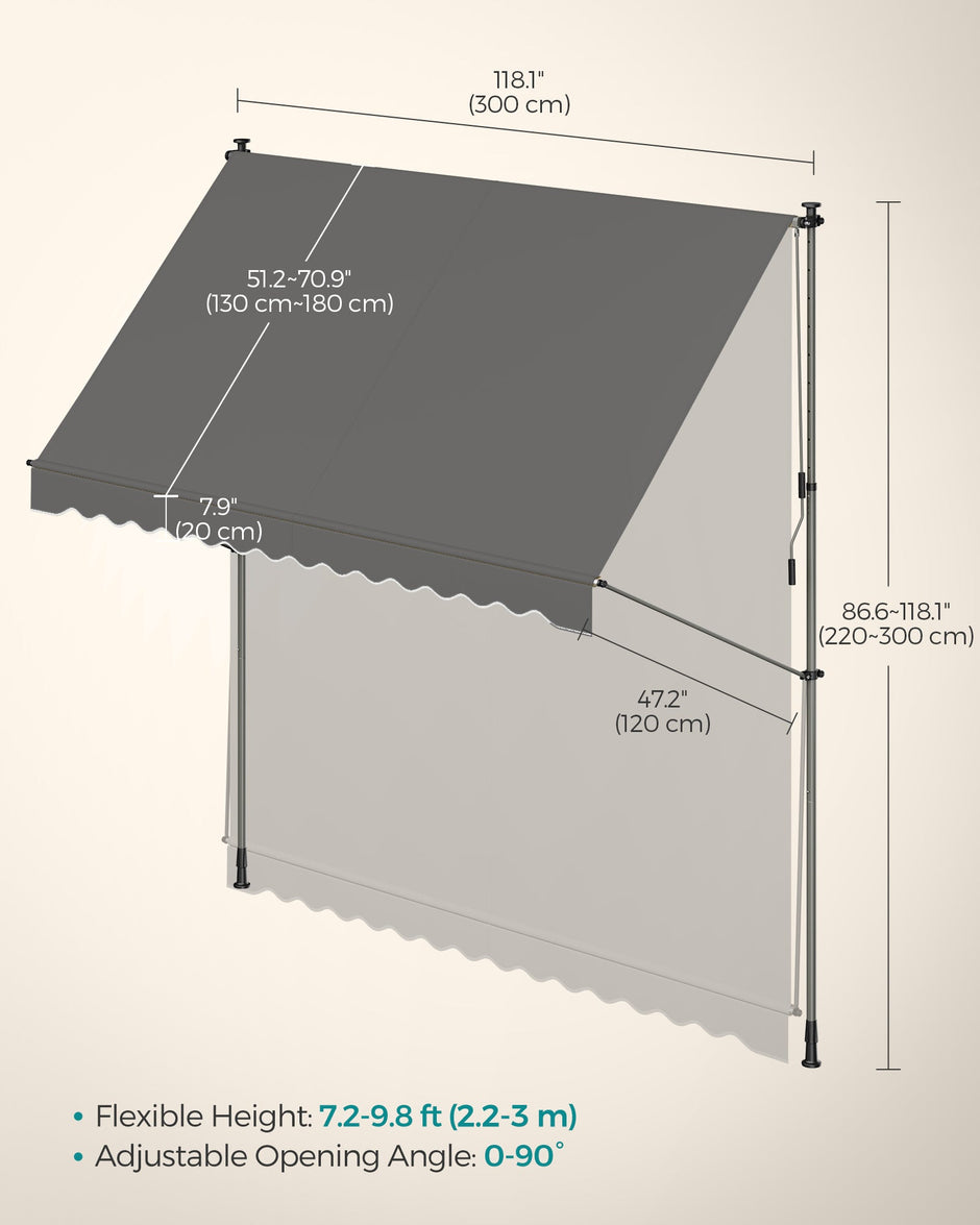 Height-Adjustable Awning – Fabric – Anthracite Grey – Manual Retractable Sunshade for Balcony, Garden, Patio
