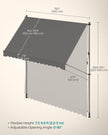 Height-Adjustable Awning – Fabric – Anthracite Grey – Manual Retractable Sunshade for Balcony, Garden, Patio
