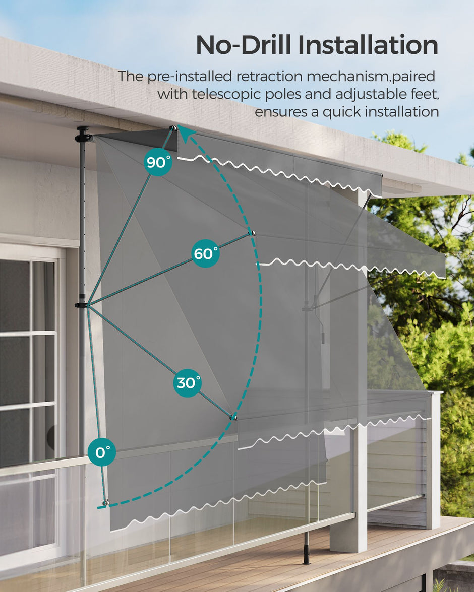 Height-Adjustable Awning – Fabric – Anthracite Grey – Manual Retractable Sunshade for Balcony, Garden, Patio