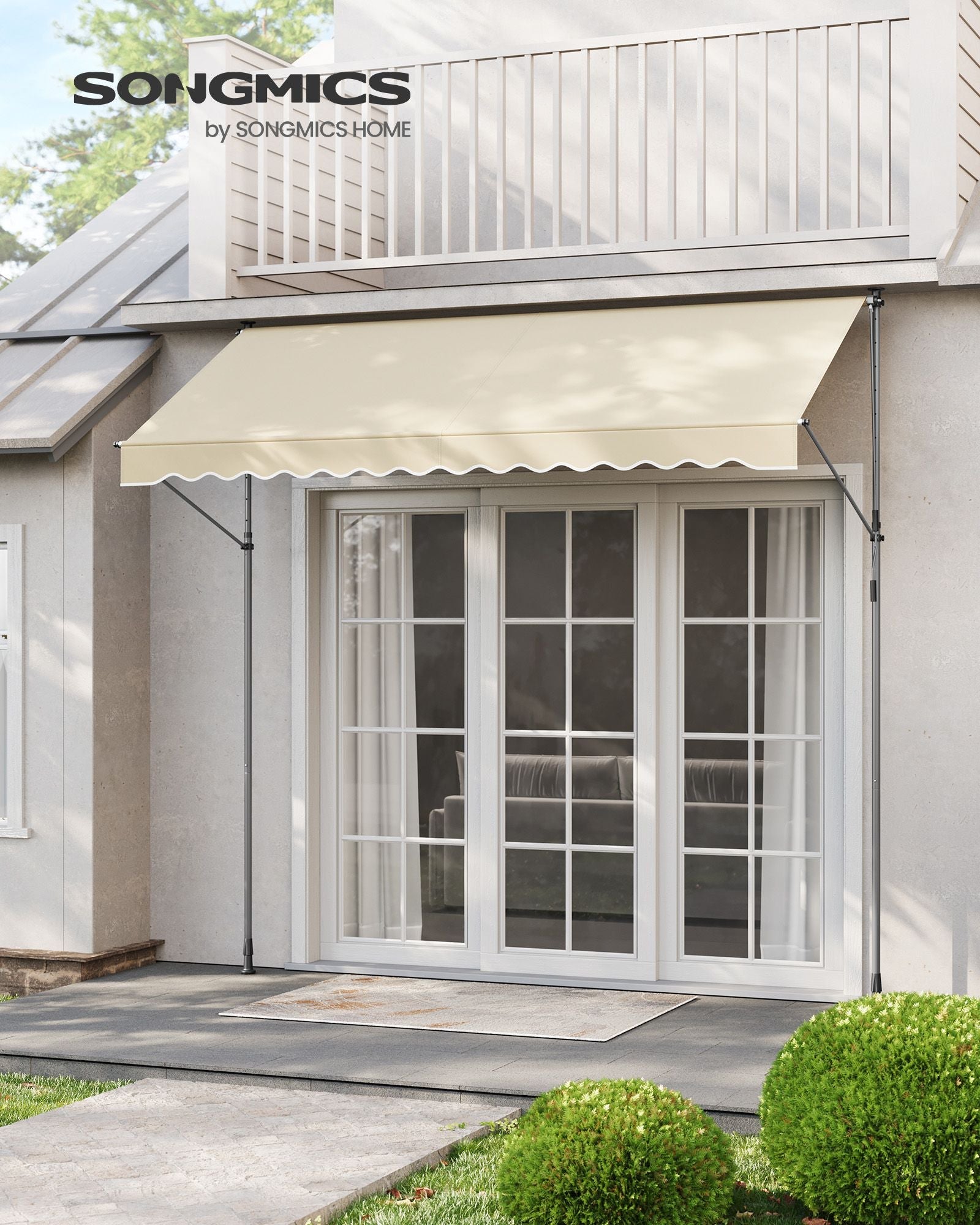 Manual Retractable Awning – Fabric – Beige – Height-Adjustable with Crank