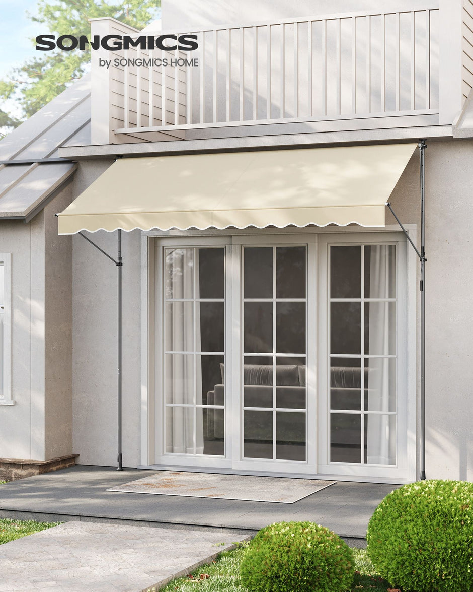 Manual Retractable Awning – Fabric – Beige – Height-Adjustable with Crank