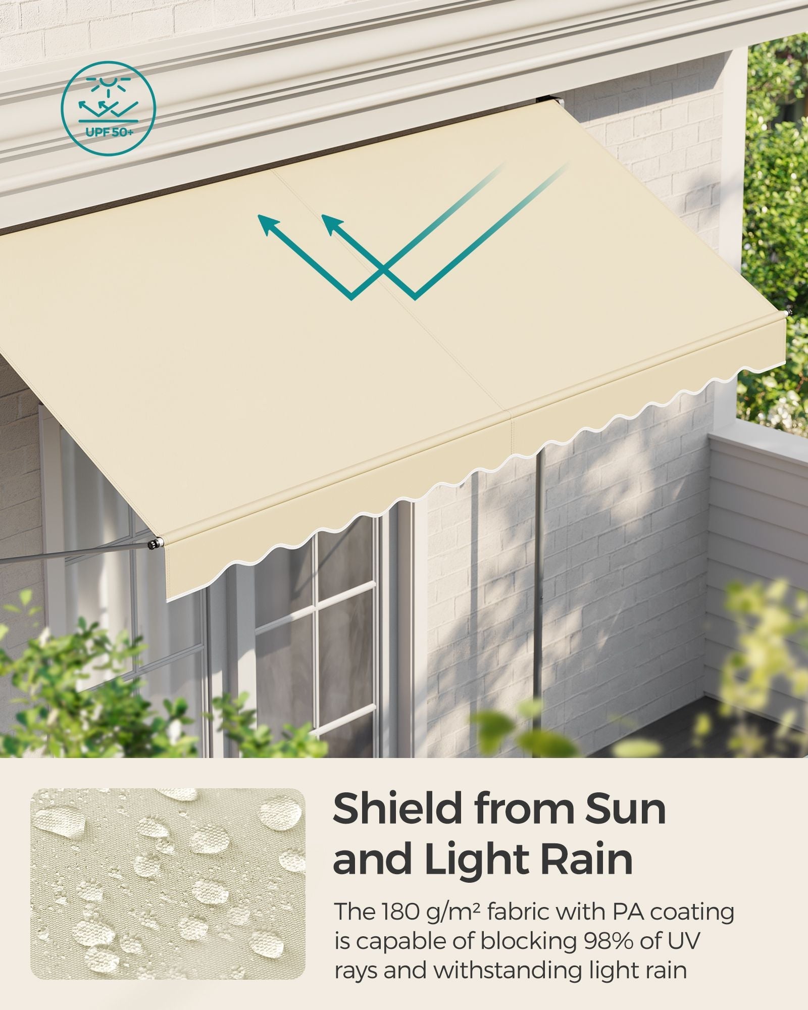 Manual Retractable Awning – Fabric – Beige – Height-Adjustable with Crank