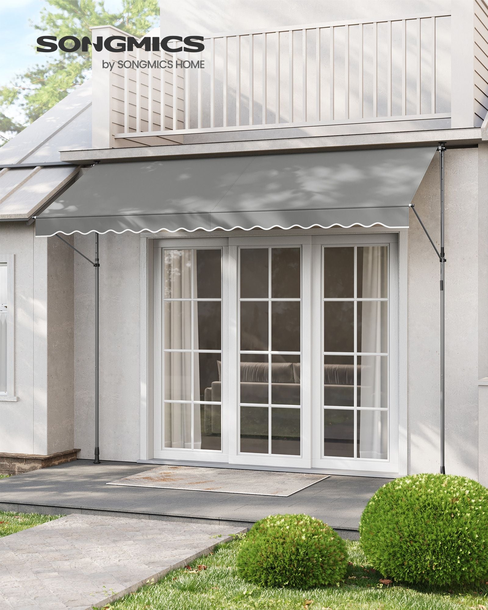 Manual Retractable Awning – Fabric – Dove Grey – Height-Adjustable with Crank for Balcony and Garden