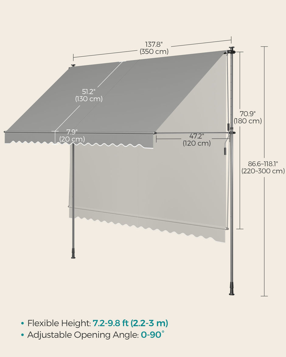 Manual Retractable Awning – Fabric – Dove Grey – Height-Adjustable with Crank for Balcony and Garden