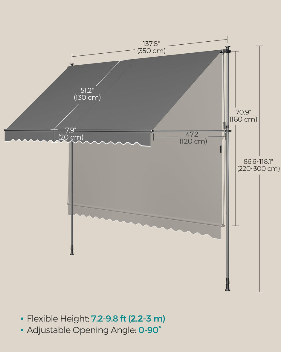 Manual Retractable Awning – Fabric – Anthracite Grey – Height-Adjustable with Crank