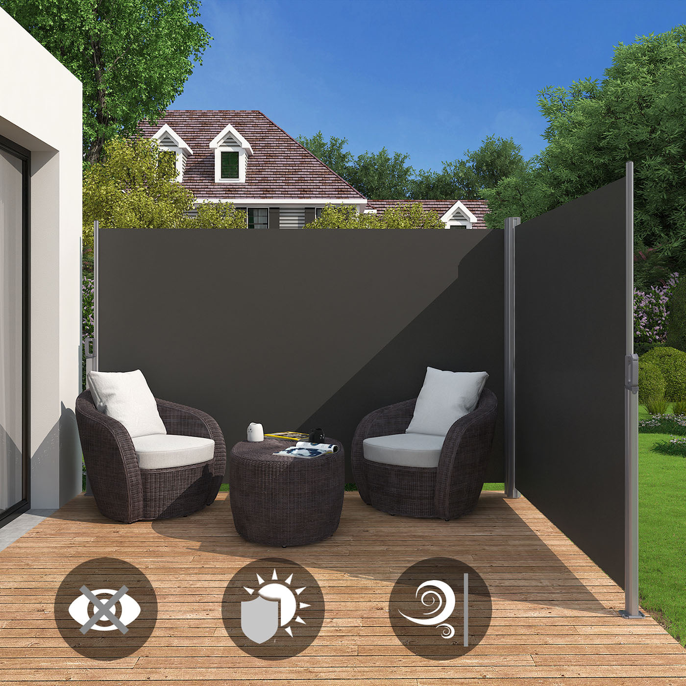 Retractable Awning – Polythene Fabric – Smoky Grey – Privacy Protection and Sun Shade