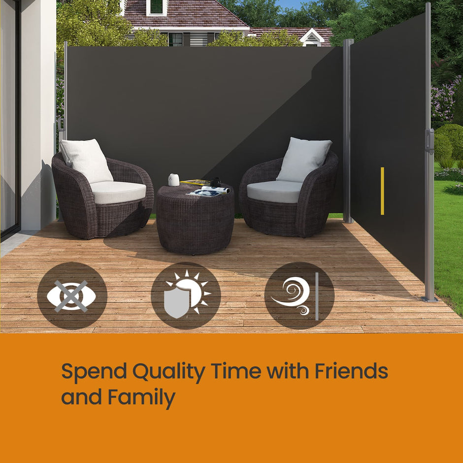 Retractable Double Side Awning – Thickened Polythene – Smoky Grey – Privacy Protection & Sun Shade