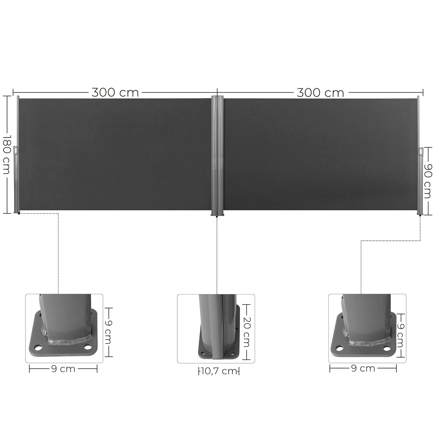 Retractable Awning – Polythene Fabric – Smoky Grey – Privacy Protection and Sun Shade
