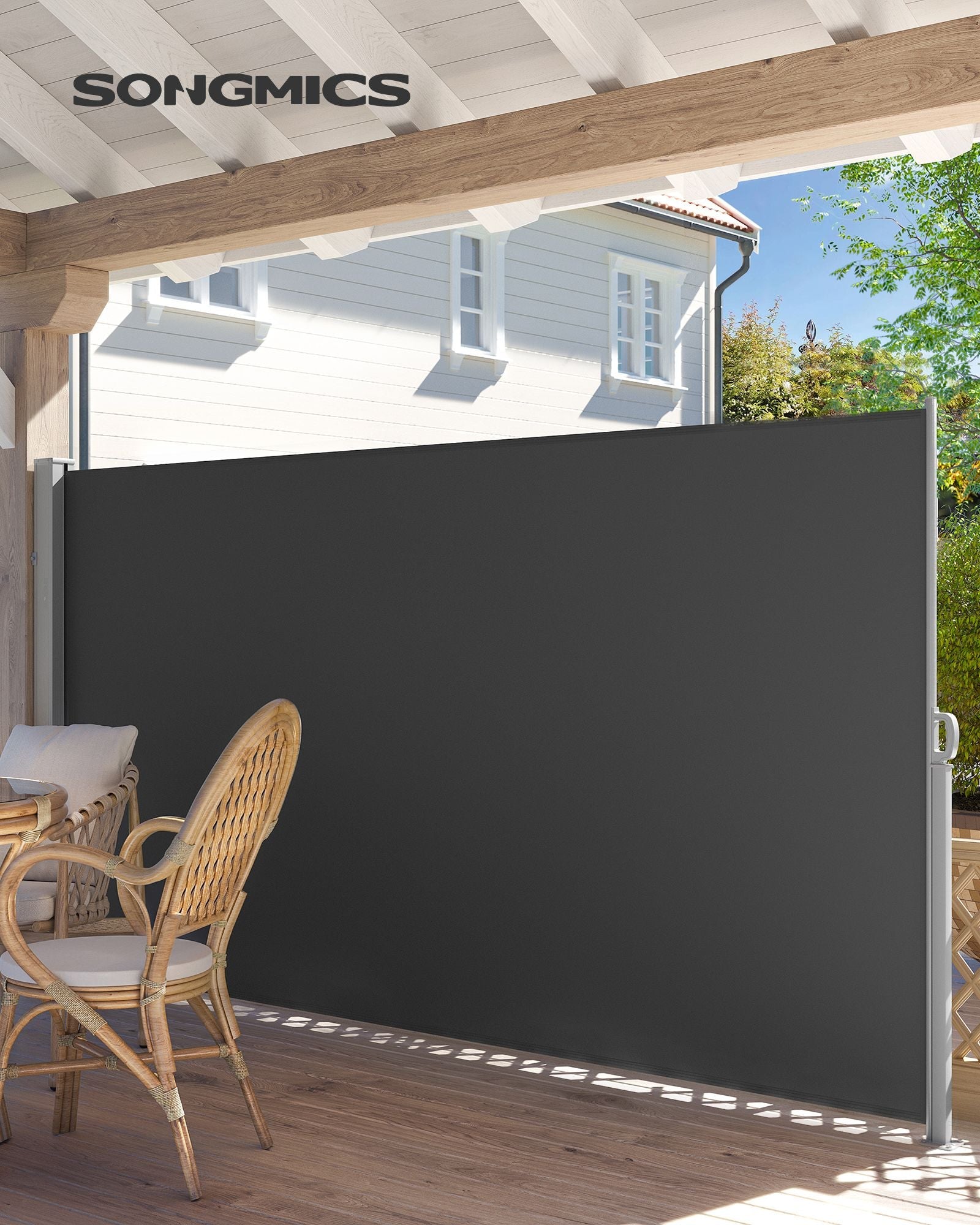 Extendable Side Awning – Fabric – Smoky Grey – Privacy Protection and Sun Shade 180 x 400 cm