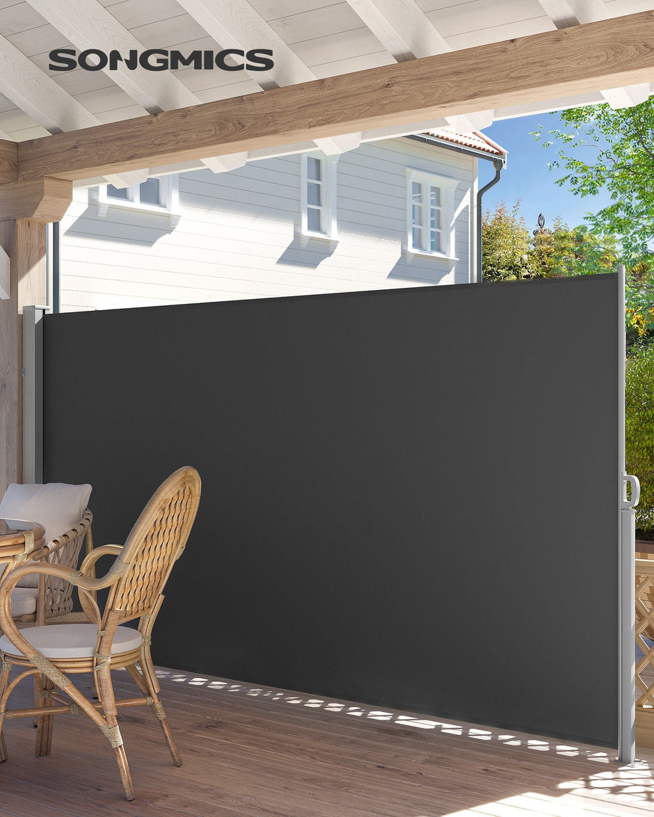 Extendable Side Awning – Fabric – Smoky Grey – Privacy Protection and Sun Shade 180 x 400 cm