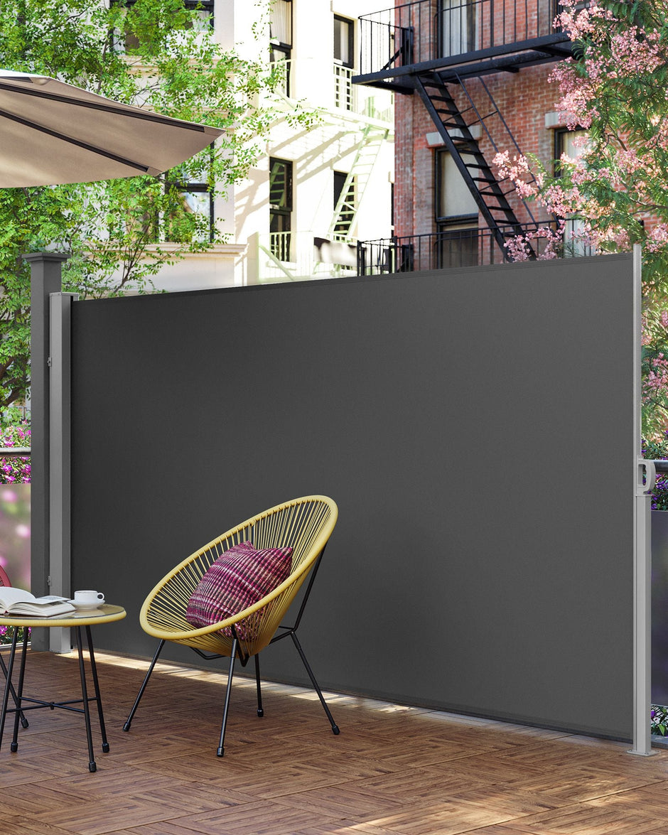 Extendable Side Awning – Fabric – Smoky Grey – Privacy Protection and Sun Shade 180 x 400 cm