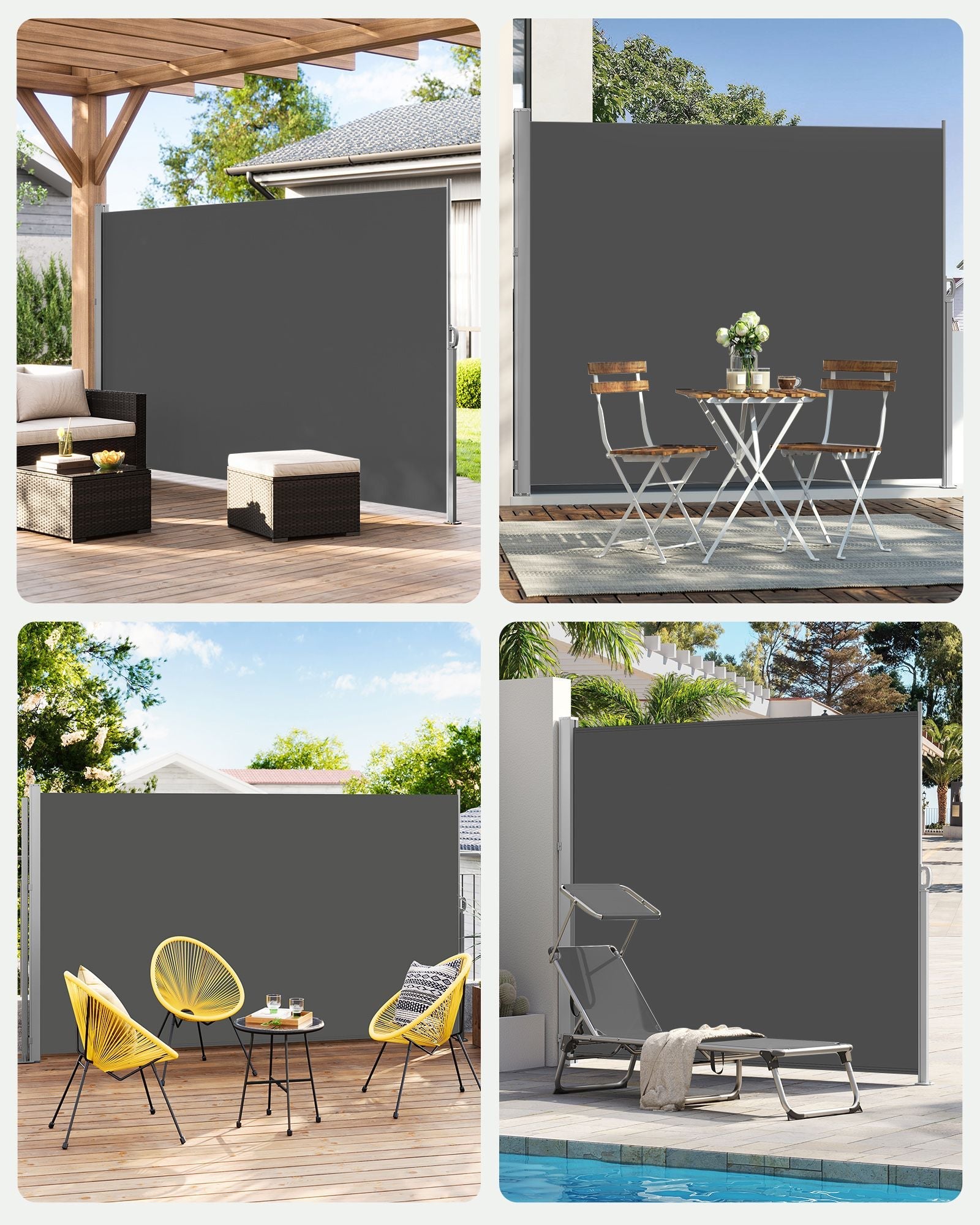 Side Awning – Fabric – Smoky Grey – Extendable Privacy Protection for Balcony and Terrace