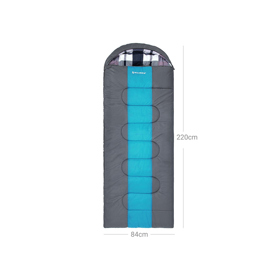 Sleeping Bag – Nylon – Dark Grey and Turquoise – Compact for All Seasons, 220 x 84 cm