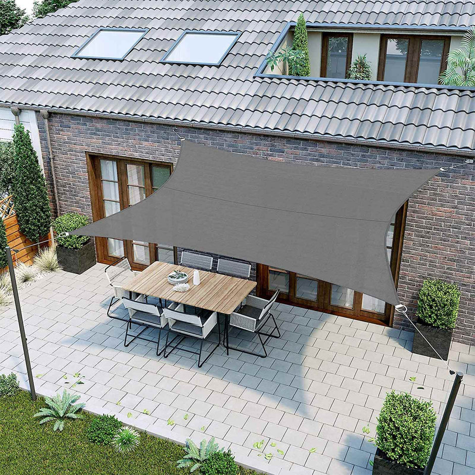 Sun Shade Sail – PES Polyester – Smoky Grey – 3 x 4 m, 93% UV Block, Water Repellent