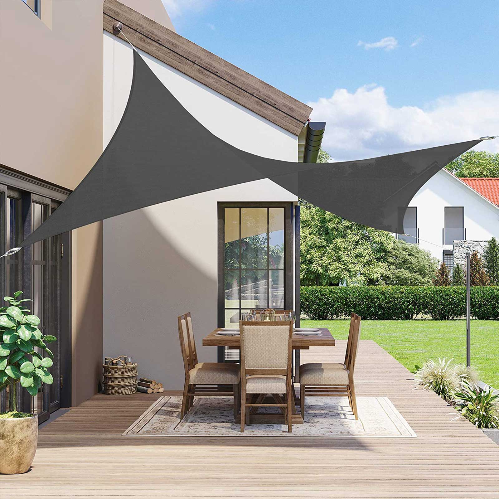 Sun Shade Sail – PES Polyester – Smoky Grey – 3 x 4 m, 93% UV Block, Water Repellent