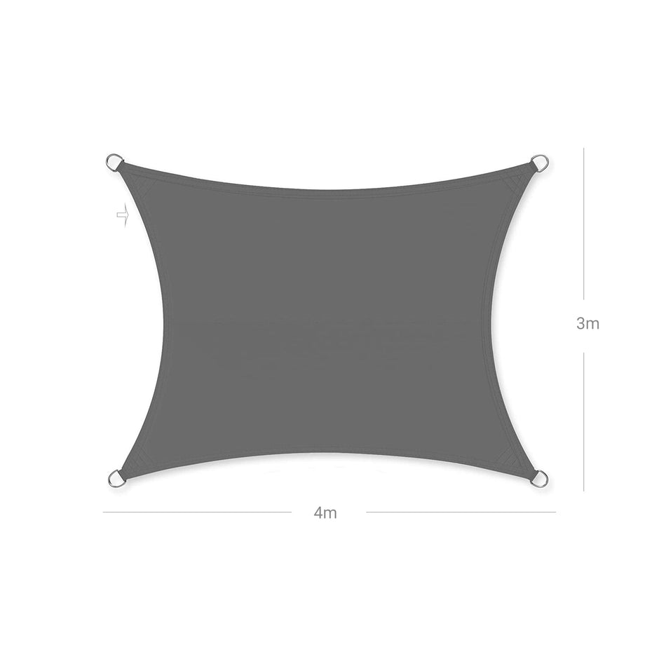 Sun Shade Sail – PES Polyester – Smoky Grey – 3 x 4 m, 93% UV Block, Water Repellent