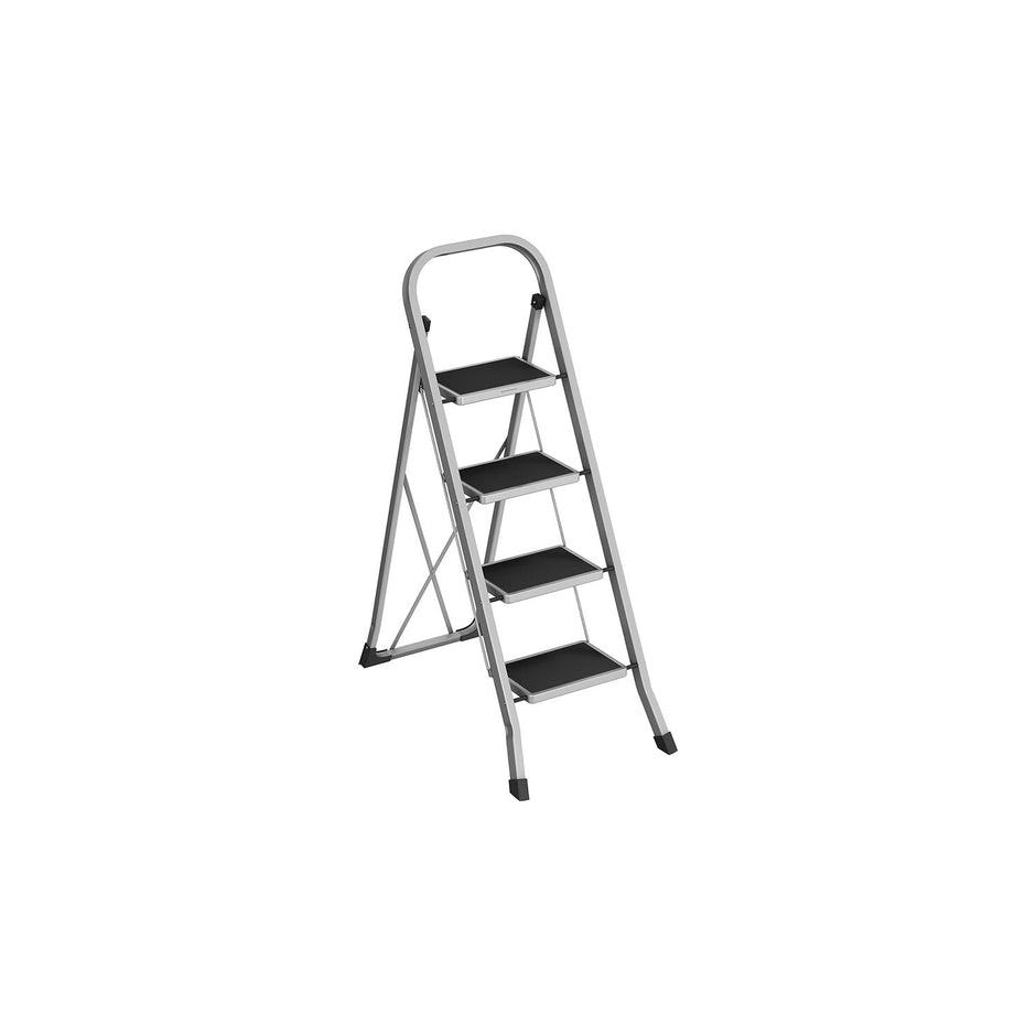 Folding Ladder – Metal – Dove Grey – 4 Steps with Safety Lock