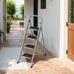 Folding 4-Step Ladder – Metal – Dove Grey – Safety Lock and Space-Saving Design