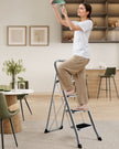 Folding Ladder – Metal – Dove Grey – 4 Steps with Safety Lock