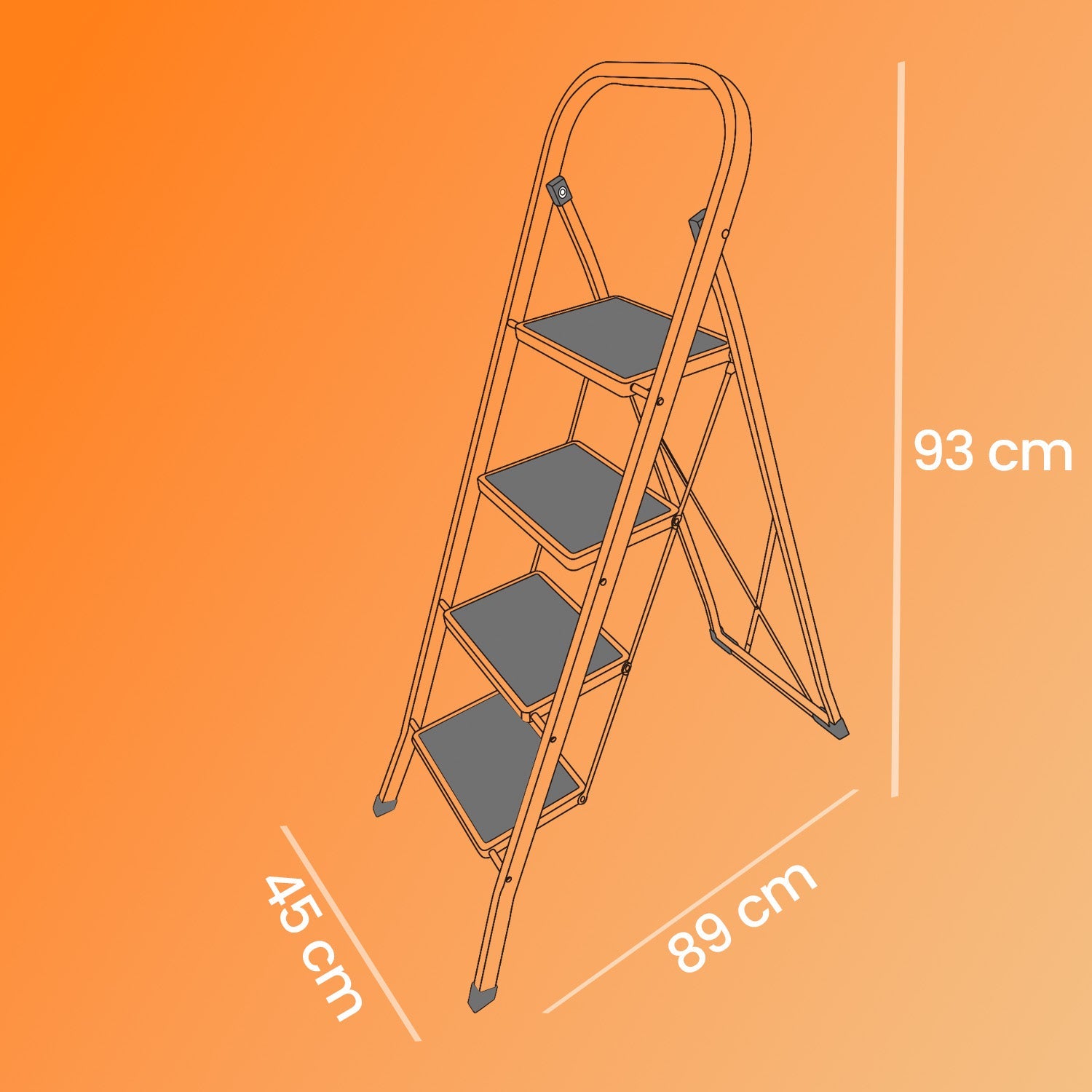 Folding 4-Step Ladder – Metal – Dove Grey – Safety Lock and Space-Saving Design