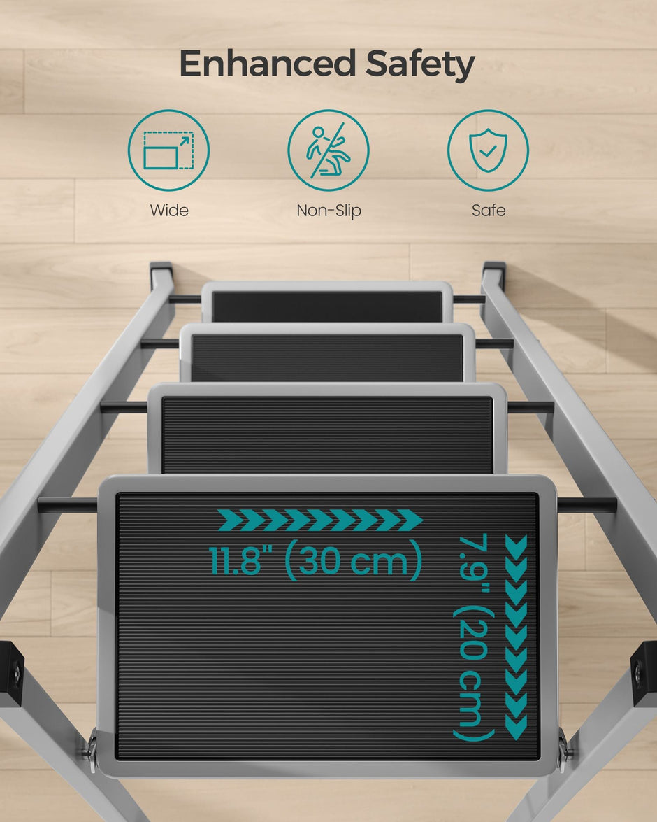 Folding Ladder – Metal – Dove Grey – 4 Steps with Safety Lock