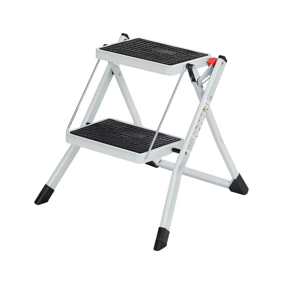 Folding 2 Step Ladder – Heavy Duty Steel – Black – Portable with Anti-Slip Mat, Max Load Capacity 150 kg