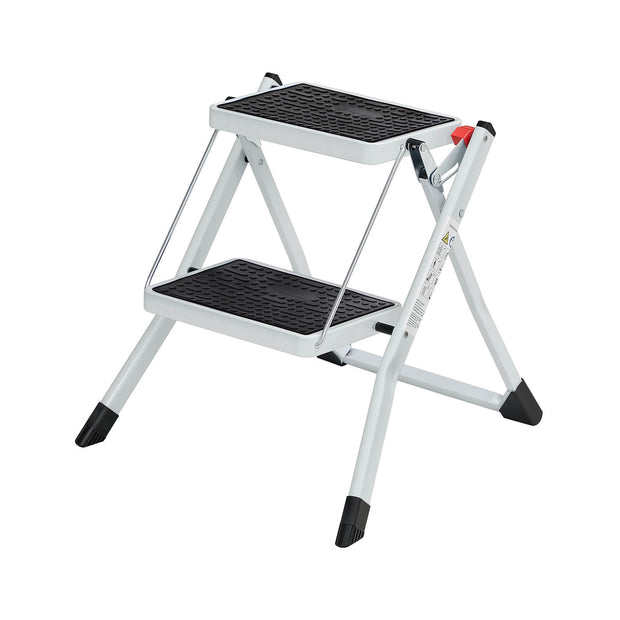 Folding 2 Step Ladder – Heavy Duty Steel – Black – Portable with Anti-Slip Mat, Max Load Capacity 150 kg