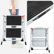 Folding 2 Step Ladder – Heavy Duty Steel – Black – Portable with Anti-Slip Mat, Max Load Capacity 150 kg