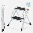 Folding 2 Step Ladder – Heavy Duty Steel – Black – Portable with Anti-Slip Mat, Max Load Capacity 150 kg