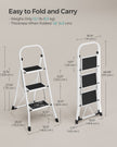 3 Step Ladder – Heavy Duty Steel – Folding and Portable – Anti-Slip Mat, Max Load Capacity 150 kg