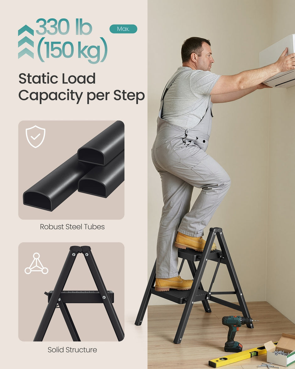 2-Step Ladder - 5.2L - Heavy-Duty Steel - Holds up to 150 kg - Easy Storage
