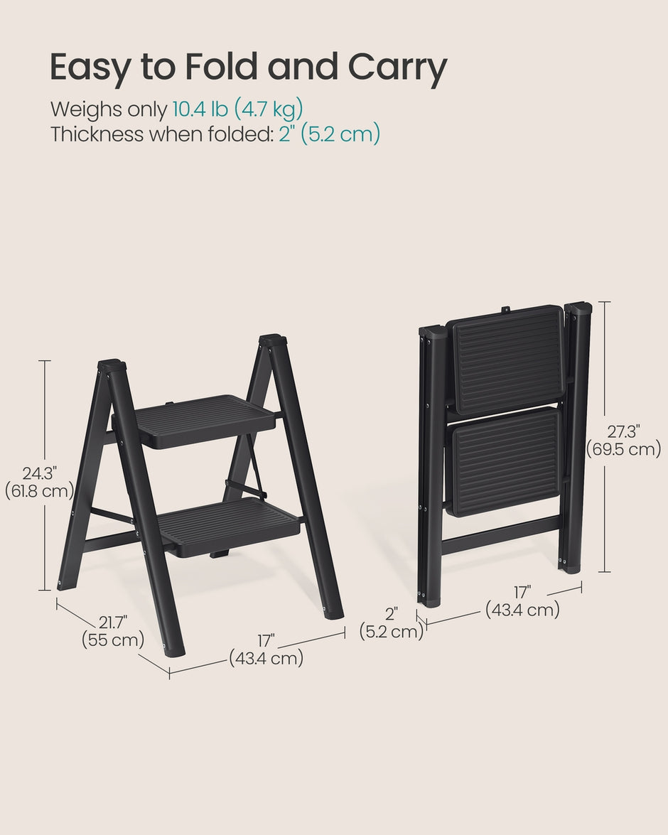 2-Step Ladder - 5.2L - Heavy-Duty Steel - Holds up to 150 kg - Easy Storage