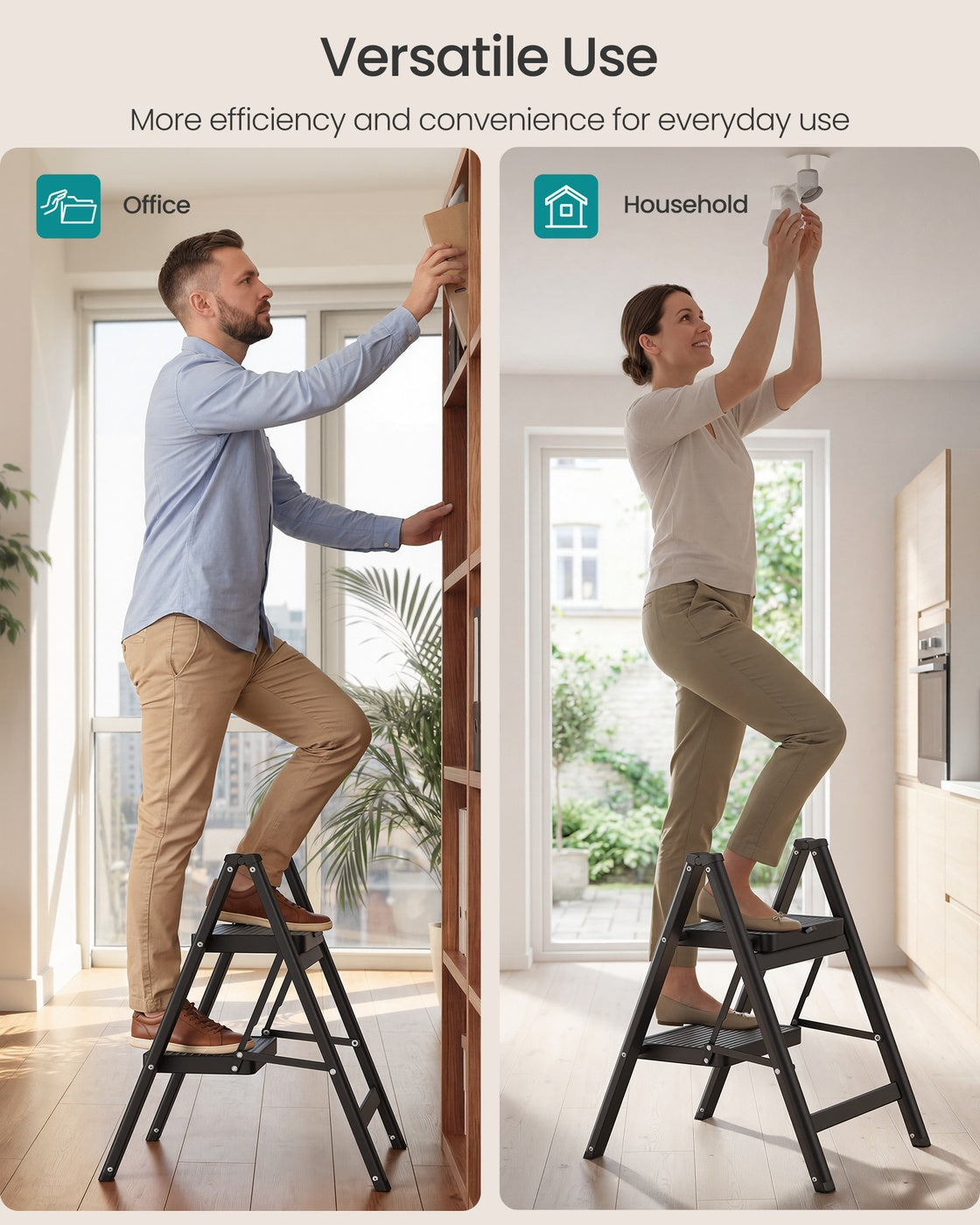 2-Step Ladder - 5.2L - Heavy-Duty Steel - Holds up to 150 kg - Easy Storage