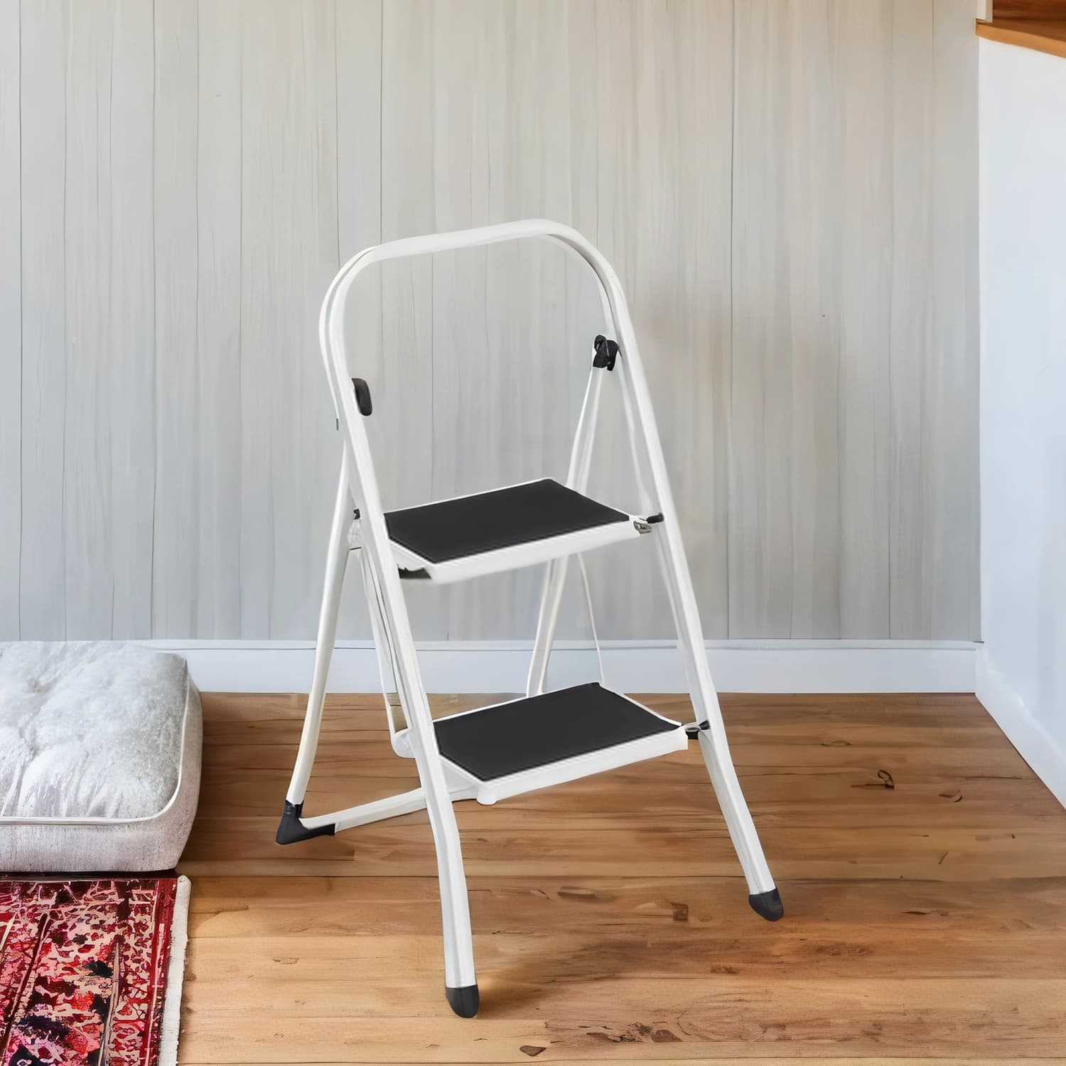 Portable Folding Ladder – Metal – White – 2 Steps
