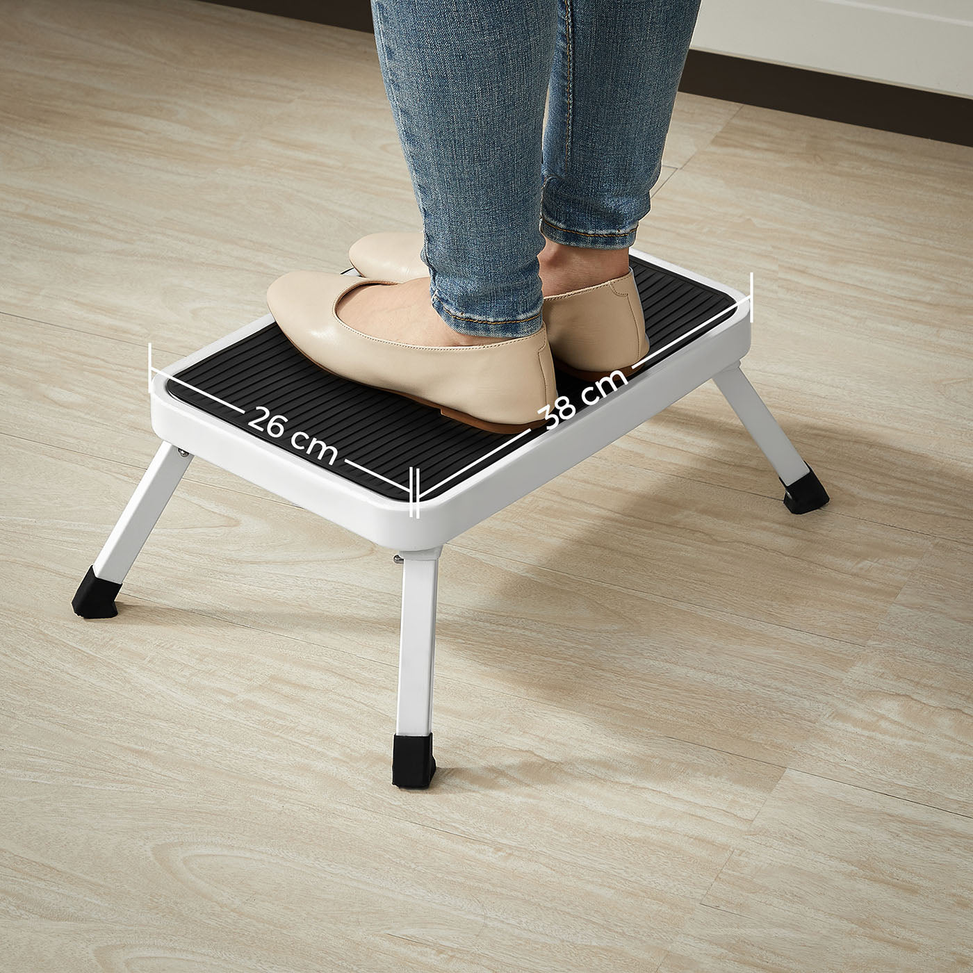 Folding Step Stool – Metal – White – TÜV SÜD Certified, 150 kg Load Capacity