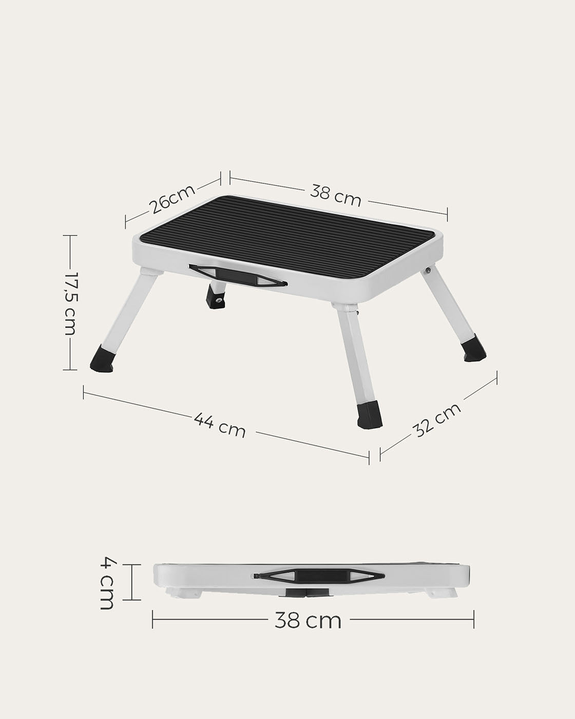 Folding Step Stool – Metal – White – TÜV SÜD Certified, 150 kg Load Capacity