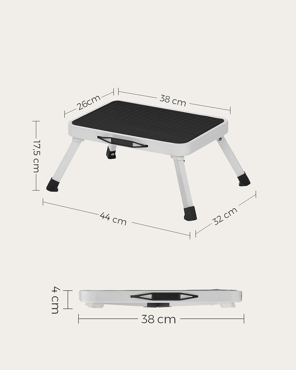 Folding Step Stool – Metal – White – TÜV SÜD Certified, 150 kg Load Capacity