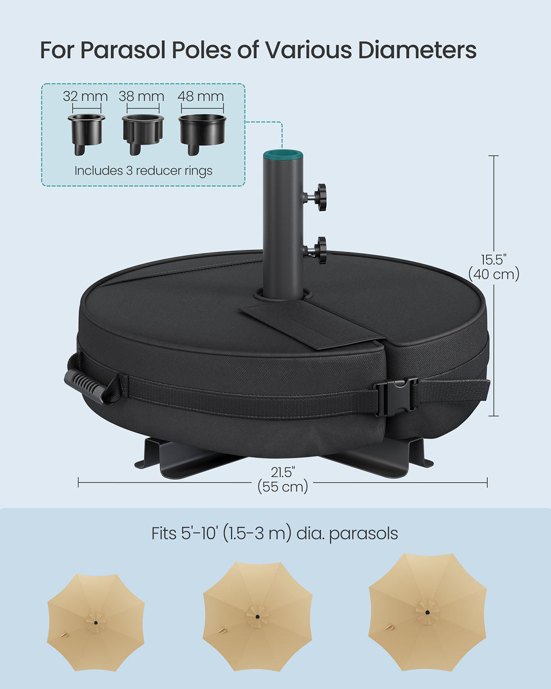 Parasol Base Weight Bag – Fabric – Black – Sand-Filled for 1.5-3 m Parasols